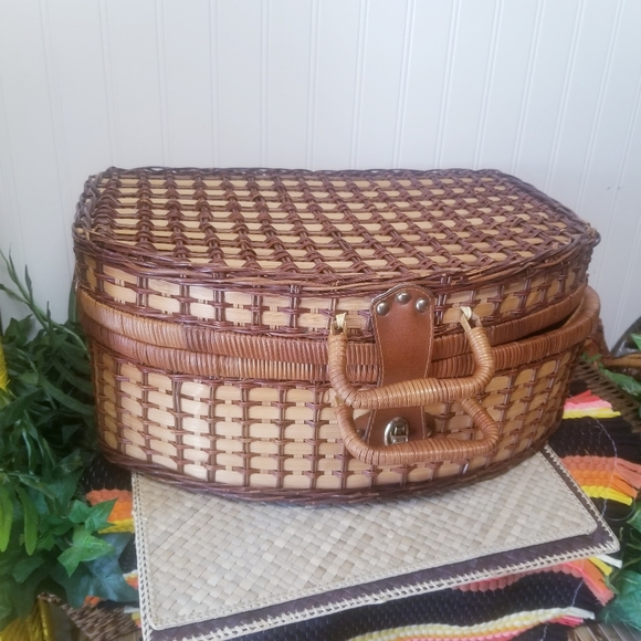 Vintage Other - Vintage BOHO Wicker Large Suitcase Basket Storage